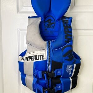 Hyperlite Youth Life Jacket Blue Zip & Buckle PFD 60-90 lb Wakeboard Vest